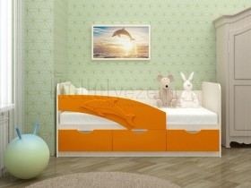 Дельфин-3 Кровать детская 3 ящика без ручек 1.6 Оранжевый глянец в Яровом - yarovoe.katalogmebeli.com | фото