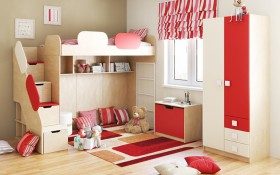 Детская комната Бэрри (Бежевый/Красный/корпус Клен) в Яровом - yarovoe.katalogmebeli.com | фото 1