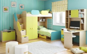 Детская комната Смайли (Желтый/Голубой/Зеленый/корпус Клен) в Яровом - yarovoe.katalogmebeli.com | фото 2