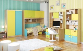 Детская комната Смайли (Желтый/Голубой/Зеленый/корпус Клен) в Яровом - yarovoe.katalogmebeli.com | фото 3