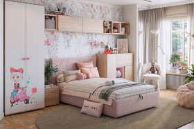 Комплект детской мебели Алина К2 Дуб мария/белый/нежно-розовый велюр в Яровом - yarovoe.katalogmebeli.com | фото