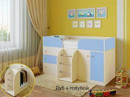 Кровать-чердак Малыш-4 Дуб молочный/Голубой в Яровом - yarovoe.katalogmebeli.com | фото 1