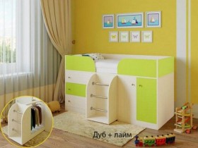 Кровать-чердак Малыш-4 Дуб молочный/Лайм в Яровом - yarovoe.katalogmebeli.com | фото