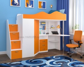 Кровать-чердак Пионер-1 Белое дерево/Оранжевый в Яровом - yarovoe.katalogmebeli.com | фото