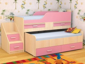 Кровать детская Лесики двухместная 1.8  Дуб молочный/Розовый в Яровом - yarovoe.katalogmebeli.com | фото