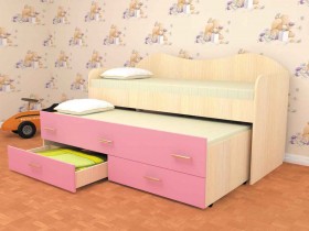 Кровать детская Нимфа двухместная 2.0 Дуб молочный/Розовый в Яровом - yarovoe.katalogmebeli.com | фото