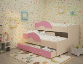 Кровать детская Радуга 1600 Млечный дуб/Розовый в Яровом - yarovoe.katalogmebeli.com | фото