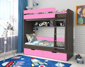 Кровать двухъярусная Юниор-5  Бодего/Розовый в Яровом - yarovoe.katalogmebeli.com | фото