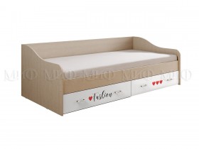 Кровать Girl Вега 0,9 м (Дуб беленый/Белый глянец/фотопечать) в Яровом - yarovoe.katalogmebeli.com | фото 1
