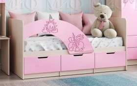 Кровать Юниор-3 ((мульт) розовый металл/дуб беленый) в Яровом - yarovoe.katalogmebeli.com | фото