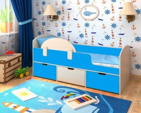 Кровать Малыш-мини с бортиком Дуб молочный/Голубой в Яровом - yarovoe.katalogmebeli.com | фото