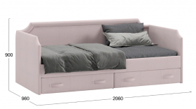 Кровать с мягкой обивкой и ящиками «Кантри» Тип 1 (900) (Велюр пудровый) в Яровом - yarovoe.katalogmebeli.com | фото 2