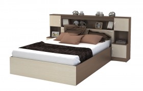 Кровать с прикроватным блоком КР 552 Спальня Basya (шимо темный/шимо светлый) в Яровом - yarovoe.katalogmebeli.com | фото