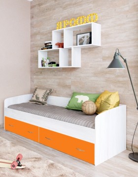 Кровать с выкатными ящиками Винтерберг/Оранжевый в Яровом - yarovoe.katalogmebeli.com | фото 1