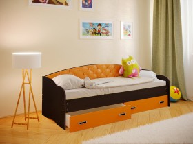 Кровать Софа-7 с мягкой спинкой (800х1900) Венге/Оранжевый в Яровом - yarovoe.katalogmebeli.com | фото