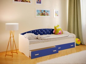 Кровать Софа-7 с мягкой спинкой со стразами (800х1900) Белый/Синий в Яровом - yarovoe.katalogmebeli.com | фото