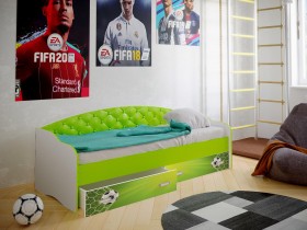 Кровать Софа-8 с мягкой спинкой фотопечать Футбол (900х1900) Белый/Лайм в Яровом - yarovoe.katalogmebeli.com | фото