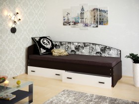 Кровать Софа-9 с мягкой спинкой с рисунком Милана (900х1900) Венге/Белый в Яровом - yarovoe.katalogmebeli.com | фото