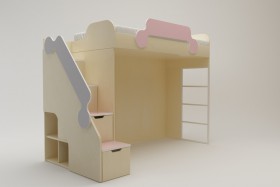 Кровать второй ярус с лестницей Грэйси (Розовый/Серый/корпус Клен) в Яровом - yarovoe.katalogmebeli.com | фото 2