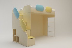 Кровать Смайли (второй ярус с лестницей/Желтый/Зеленый/Клен) в Яровом - yarovoe.katalogmebeli.com | фото