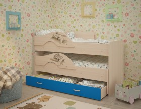 Кровать выкатная Радуга-Сафари детская 1600 Млечный дуб/Голубой в Яровом - yarovoe.katalogmebeli.com | фото