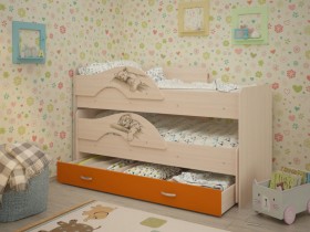 Кровать выкатная Радуга-Сафари детская 1600 Млечный дуб/Оранжевый в Яровом - yarovoe.katalogmebeli.com | фото 1