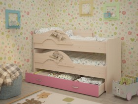 Кровать выкатная Радуга-Сафари детская 1600 Млечный дуб/Розовый в Яровом - yarovoe.katalogmebeli.com | фото 1