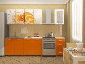 Кухонный гарнитур 1,8м Апельсин (Белый/Оранжевый металлик/Фотопечать апельсин) в Яровом - yarovoe.katalogmebeli.com | фото