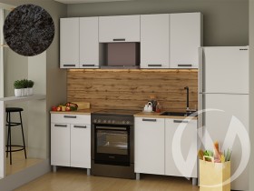 Кухня Кьяра 2.0м с окапом (корпус белый/карбон фарфор) 26мм кастилло темный в Яровом - yarovoe.katalogmebeli.com | фото