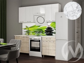 Кухня Нора 2.0м (корпус белый/белый, дуб шале светлый) 26мм мрамор итальянский в Яровом - yarovoe.katalogmebeli.com | фото