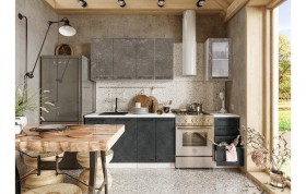 Кухонный гарнитур Нувель 1800мм белый/бетон коричневый/бетон черный в Яровом - yarovoe.katalogmebeli.com | фото