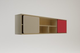 Полка между шкафами 1660 Бэрри (Бежевый/Красный/корпус Клен) в Яровом - yarovoe.katalogmebeli.com | фото