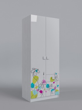 Шкаф 2-х створчатый с ящиками Флёр (Белый/корпус Выбеленное дерево) в Яровом - yarovoe.katalogmebeli.com | фото