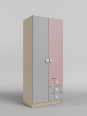 Шкаф 2-х створчатый с ящиками Грэйси (Розовый/Серый/корпус Клен) в Яровом - yarovoe.katalogmebeli.com | фото