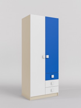 Шкаф 2-х створчатый с ящиками Скай (Синий/Белый/корпус Клен) в Яровом - yarovoe.katalogmebeli.com | фото