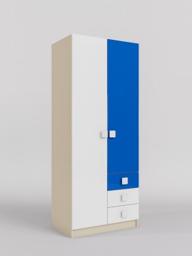 Шкаф 2-х створчатый с ящиками Скай люкс (Синий/Белый/корпус Клен) в Яровом - yarovoe.katalogmebeli.com | фото