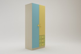 Шкаф 2-х створчатый с ящиками Смайли (Желтый/Голубой/Зеленый/корпус Клен) в Яровом - yarovoe.katalogmebeli.com | фото