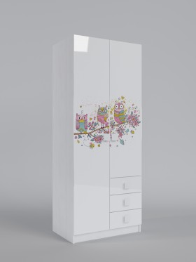 Шкаф с ящиками Совушки (Белый/Выбеленное дерево/2 створки) в Яровом - yarovoe.katalogmebeli.com | фото
