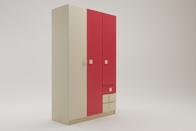 Шкаф 3-х створчатый с ящиками Бэрри (Бежевый/Красный/корпус Клен) в Яровом - yarovoe.katalogmebeli.com | фото