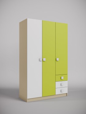 Шкаф 3-х створчатый с ящиками Эппл (Зеленый/Белый/корпус Клен) в Яровом - yarovoe.katalogmebeli.com | фото