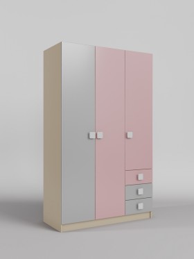 Шкаф 3-х створчатый с ящиками Грэйси (Розовый/Серый/корпус Клен) в Яровом - yarovoe.katalogmebeli.com | фото