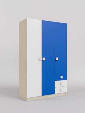 Шкаф 3-х створчатый с ящиками Скай (Синий/Белый/корпус Клен) в Яровом - yarovoe.katalogmebeli.com | фото