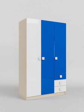 Шкаф 3-х створчатый с ящиками Скай люкс (Синий/Белый/корпус Клен) в Яровом - yarovoe.katalogmebeli.com | фото