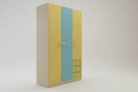 Шкаф 3-х створчатый с ящиками Смайли (Желтый/Голубой/Зеленый/корпус Клен) в Яровом - yarovoe.katalogmebeli.com | фото