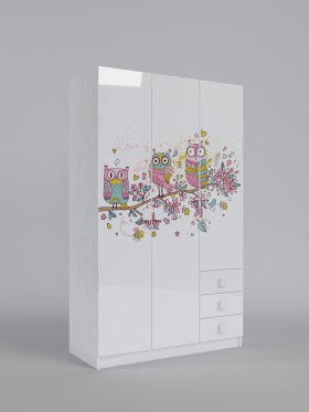 Шкаф 3-х створчатый с ящиками Совушки (Белый/корпус Выбеленное дерево) в Яровом - yarovoe.katalogmebeli.com | фото