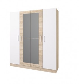 Шкаф 4-х створчатый Леси с зеркалом (Сонома/Белый) в Яровом - yarovoe.katalogmebeli.com | фото