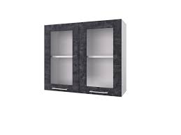 Шкаф 80 с 2-мя витринами Лофт (Камень Арья/корпус Белый) в Яровом - yarovoe.katalogmebeli.com | фото