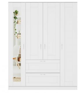 Шкаф четырехдверный Сириус с 1 зеркалом и 2 ящиками белый в Яровом - yarovoe.katalogmebeli.com | фото