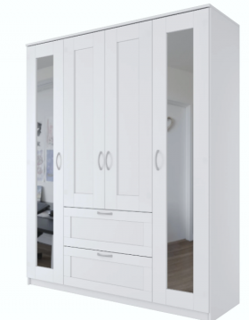 Шкаф четырехдверный Сириус с 2 зеркалами и 2 ящиками белый в Яровом - yarovoe.katalogmebeli.com | фото
