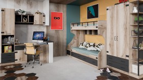 Шкаф для одежды комбинированный «Окланд» (Фон Черный/Дуб Делано) в Яровом - yarovoe.katalogmebeli.com | фото 4